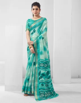 Turquoise Printed Cotton Saree