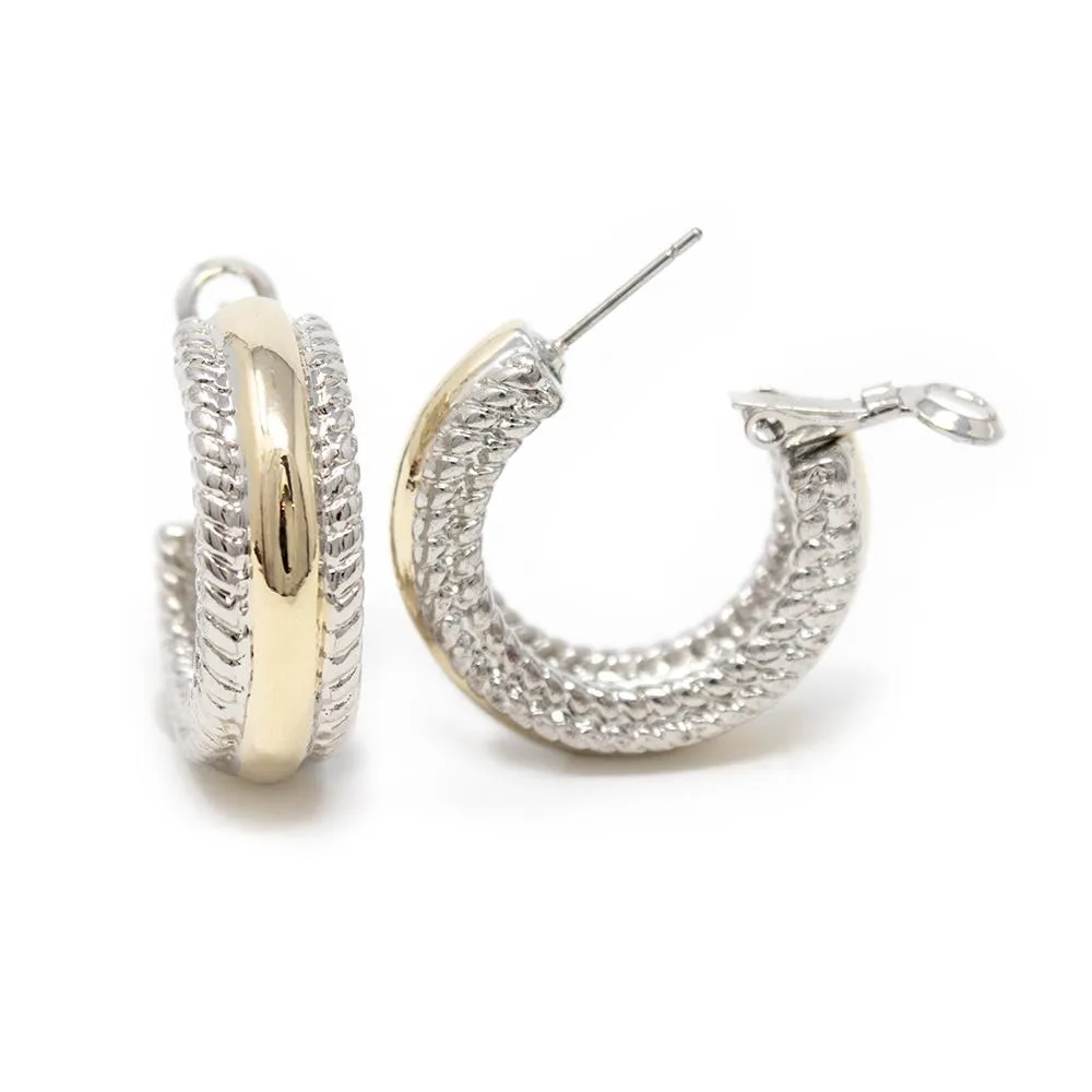 Two Tone Clip On Hoop Earrings