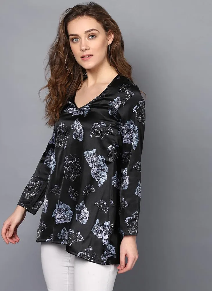 V-Neck Dark Floral Printed Tunic