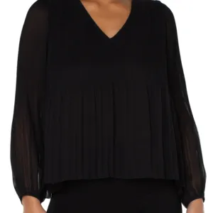 V-Neck LS Pleat Top