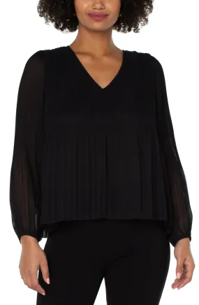 V-Neck LS Pleat Top