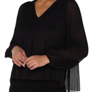 V-Neck LS Pleat Top