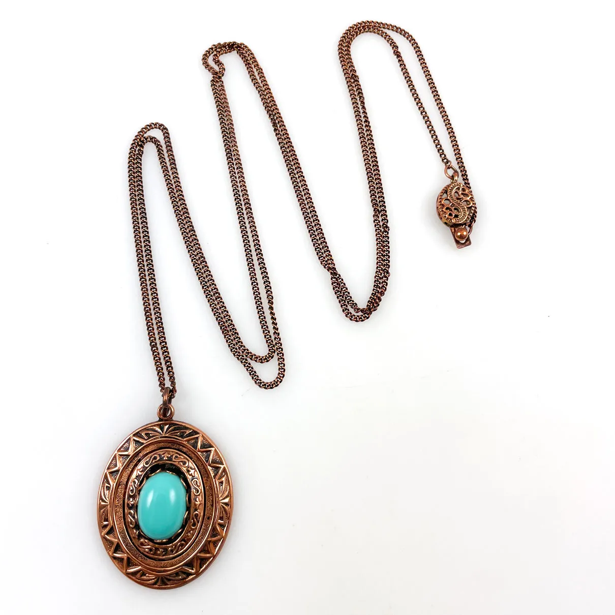 Vintage Copper & Turquoise Pendant Necklace