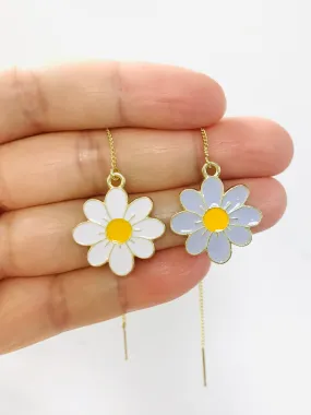 White and Lavender Cherry Blossom Daisy Flower Threaders Earrings